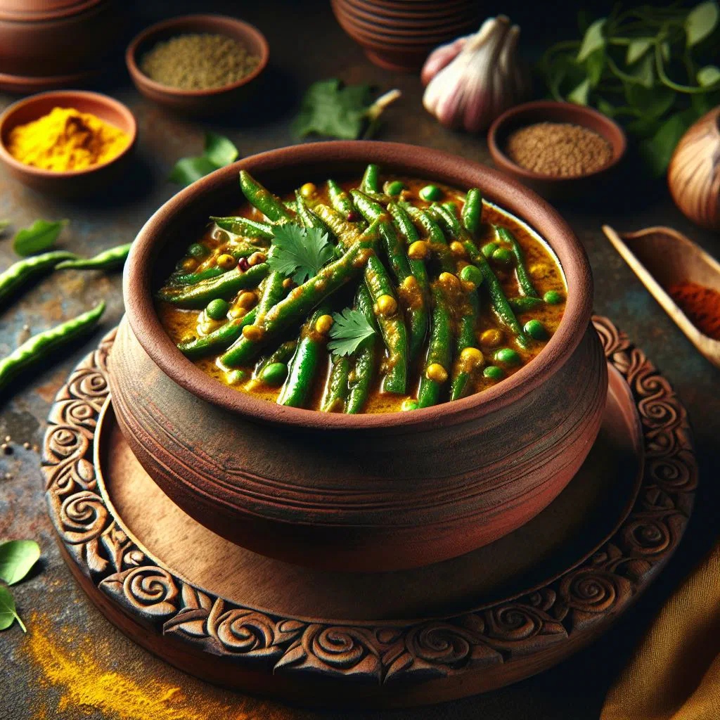 Sri Lankan green bean curry in coconut milk garnished with fresh coriander