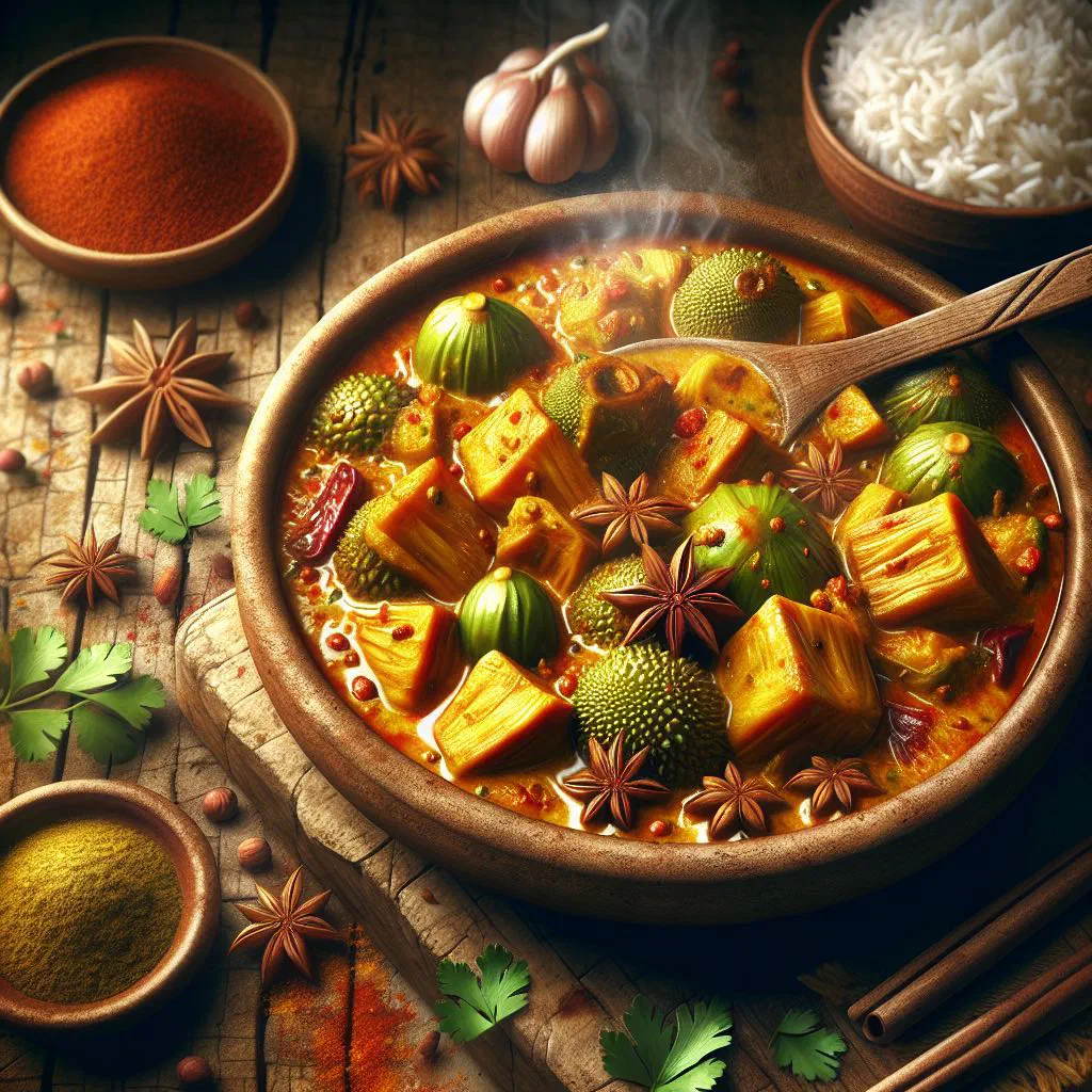 Sri Lankan jackfruit curry in coconut milk garnished with fresh coriander