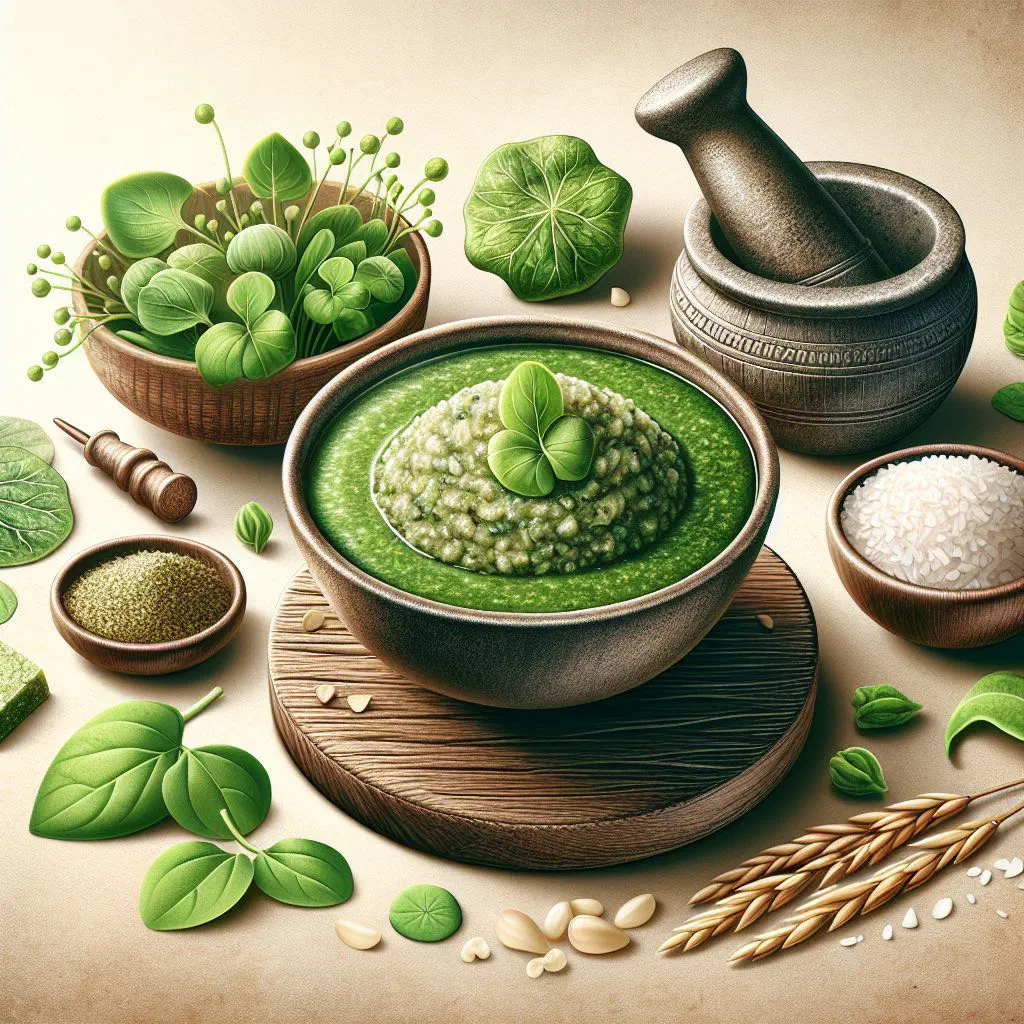 Bowl of green Sri Lankan kola kenda herbal rice porridge