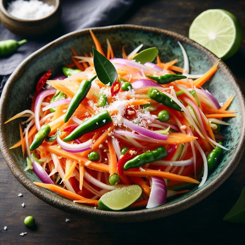 Fresh papaya sambol with coconut, chilli and coriander