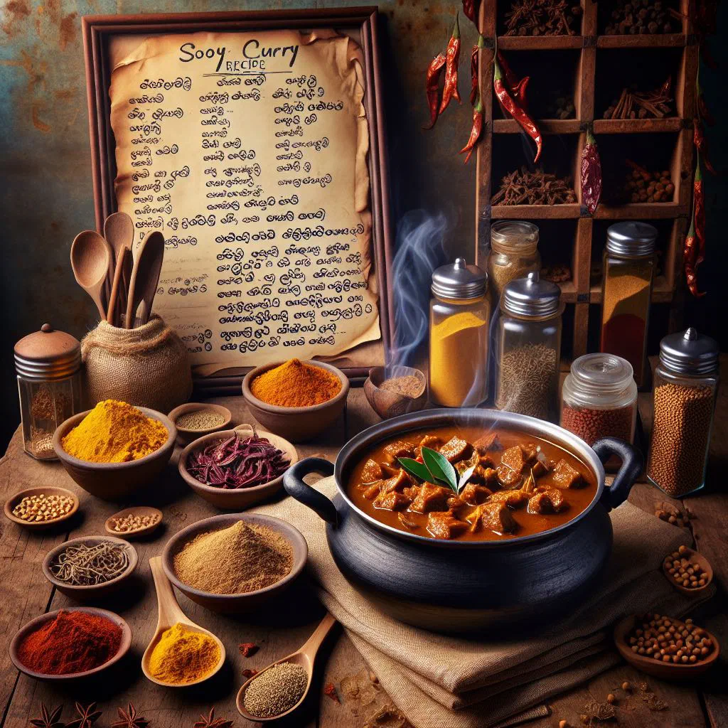 Sri Lankan soya curry in coconut milk garnished with fresh coriander