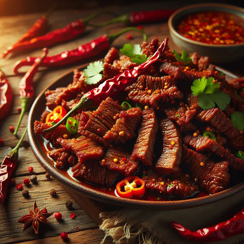 Sri Lankan spicy fried beef with onions and fresh coriander