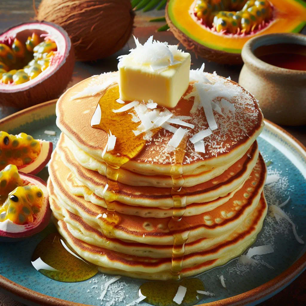Sweet coconut pancakes folded around a grated coconut filling