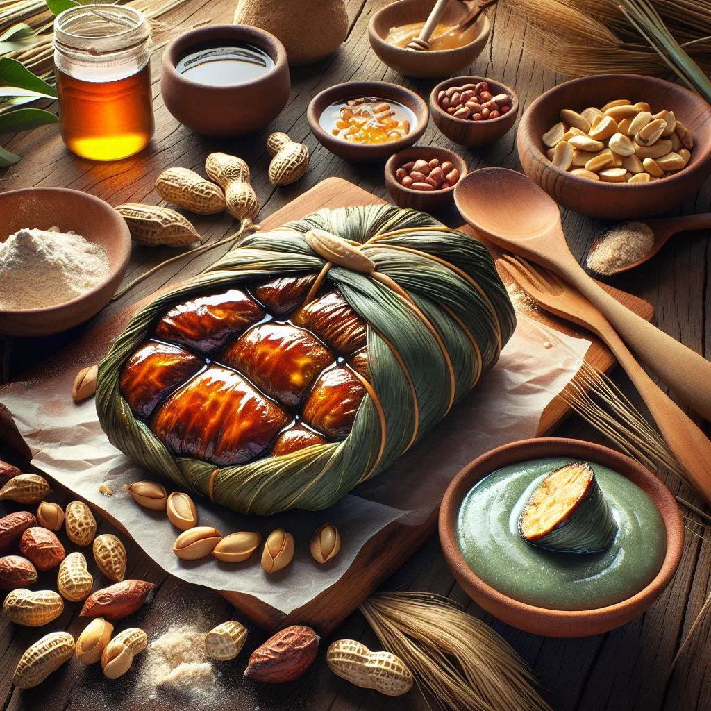 Steamed dukuna dumplings unwrapped from banana leaves on a plate