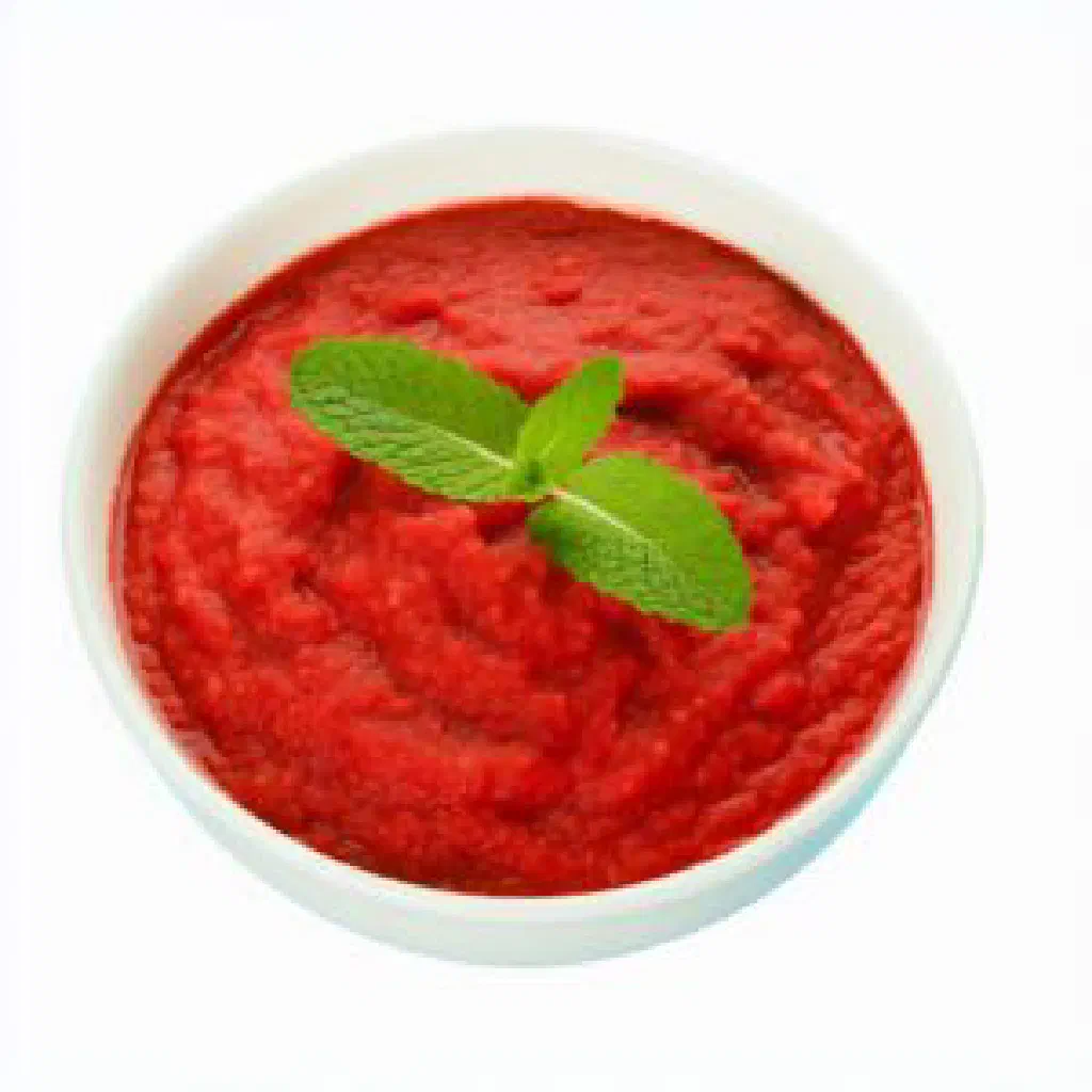 Bowl of red grout cornmeal pudding topped with fresh tropical fruit