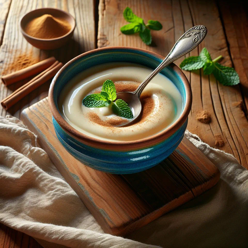 Baked tannia pudding served in a dish with a dusting of nutmeg