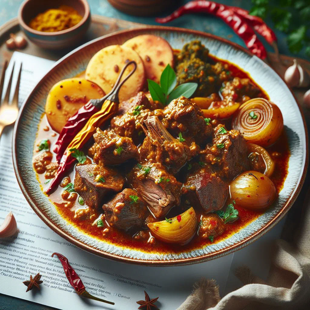 Curried goat in a rich coconut curry sauce, garnished with fresh coriander