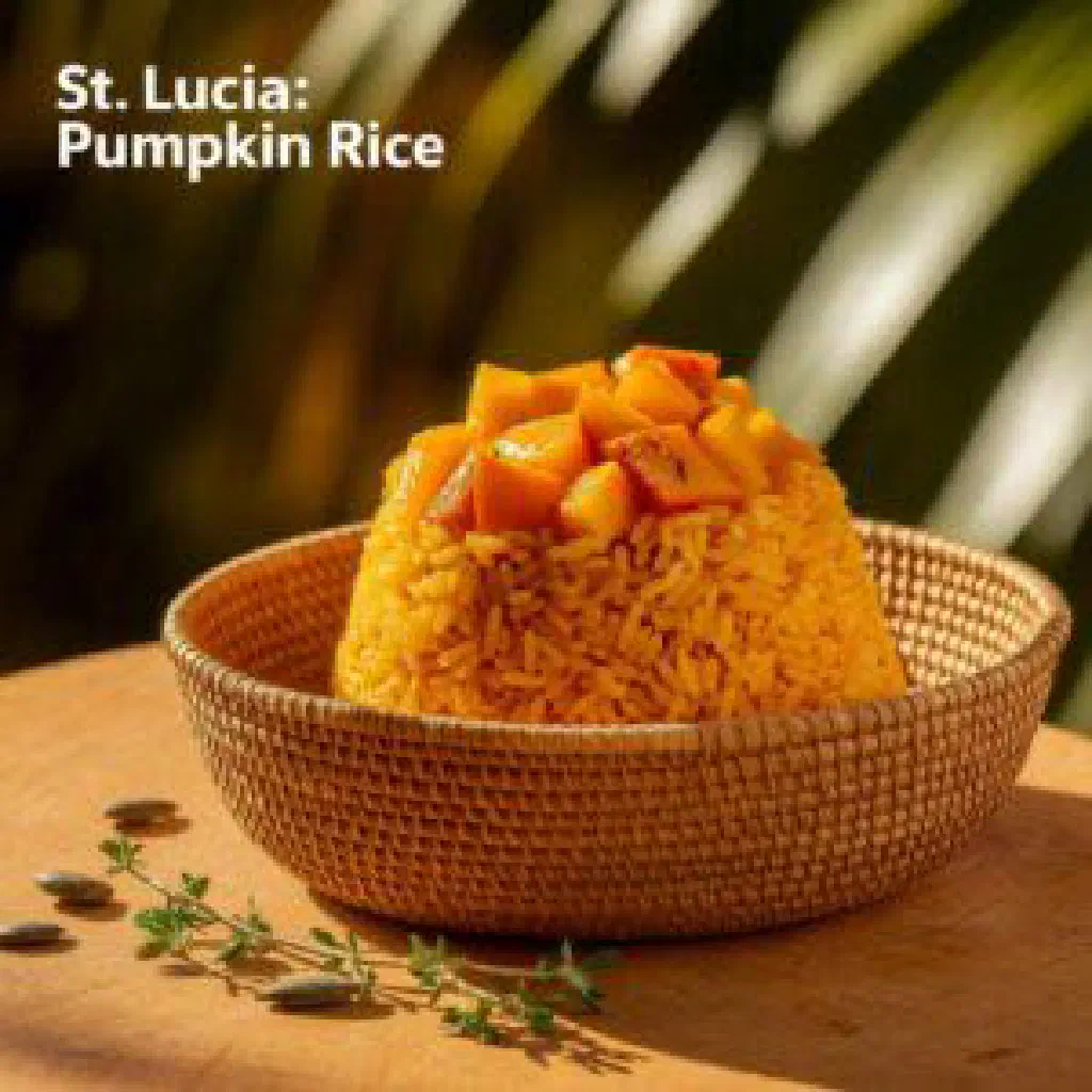 Golden pumpkin rice in a bowl garnished with fresh coriander