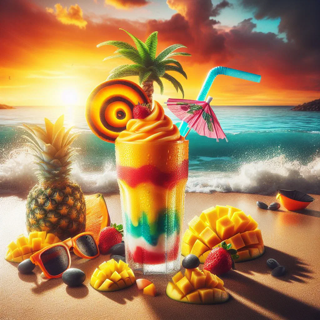 Tropical fruit smoothie in a glass with fresh mint and pineapple