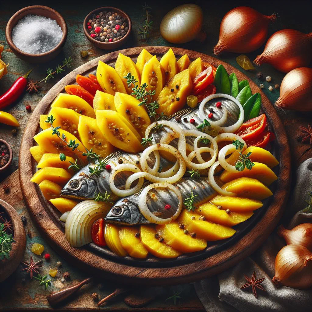 Ackee and saltfish with peppers, onions and tomatoes in a bowl