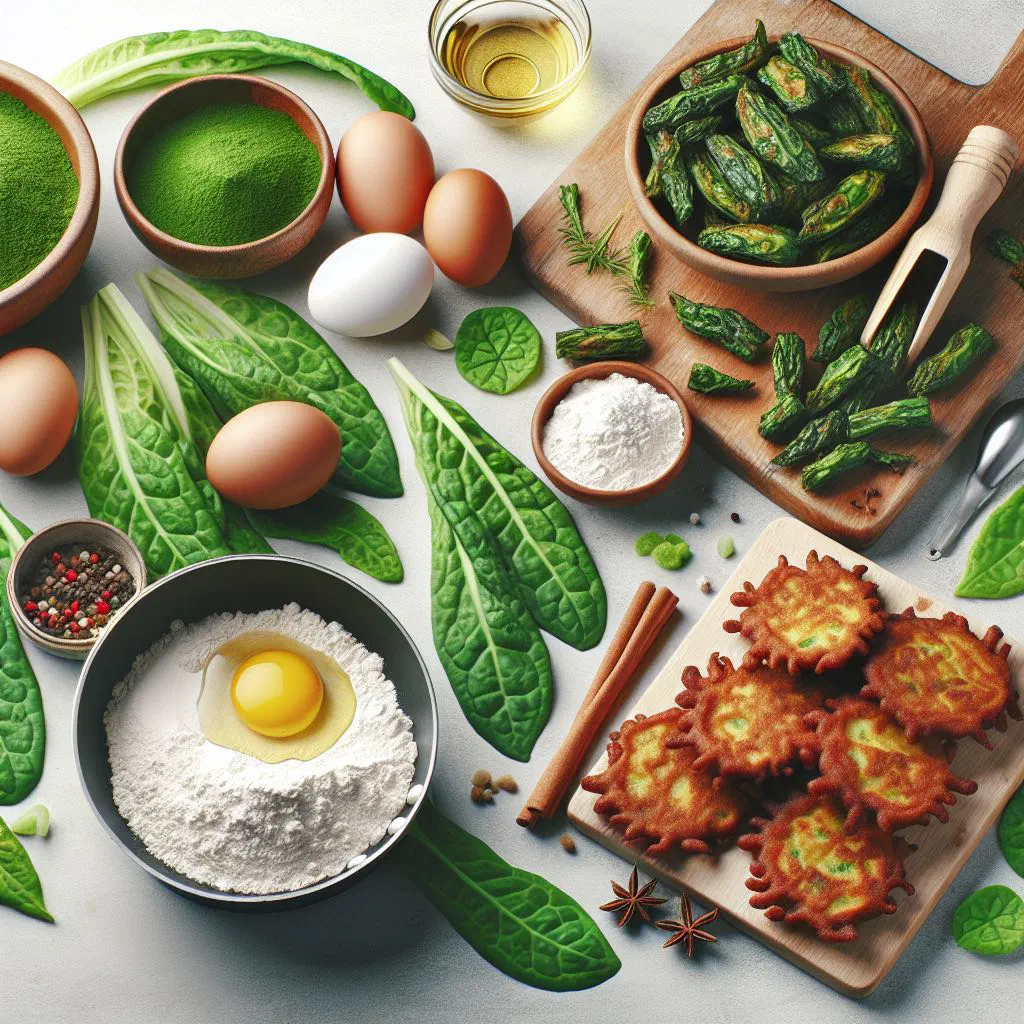Golden crisp callaloo fritters piled on a plate with lime wedges