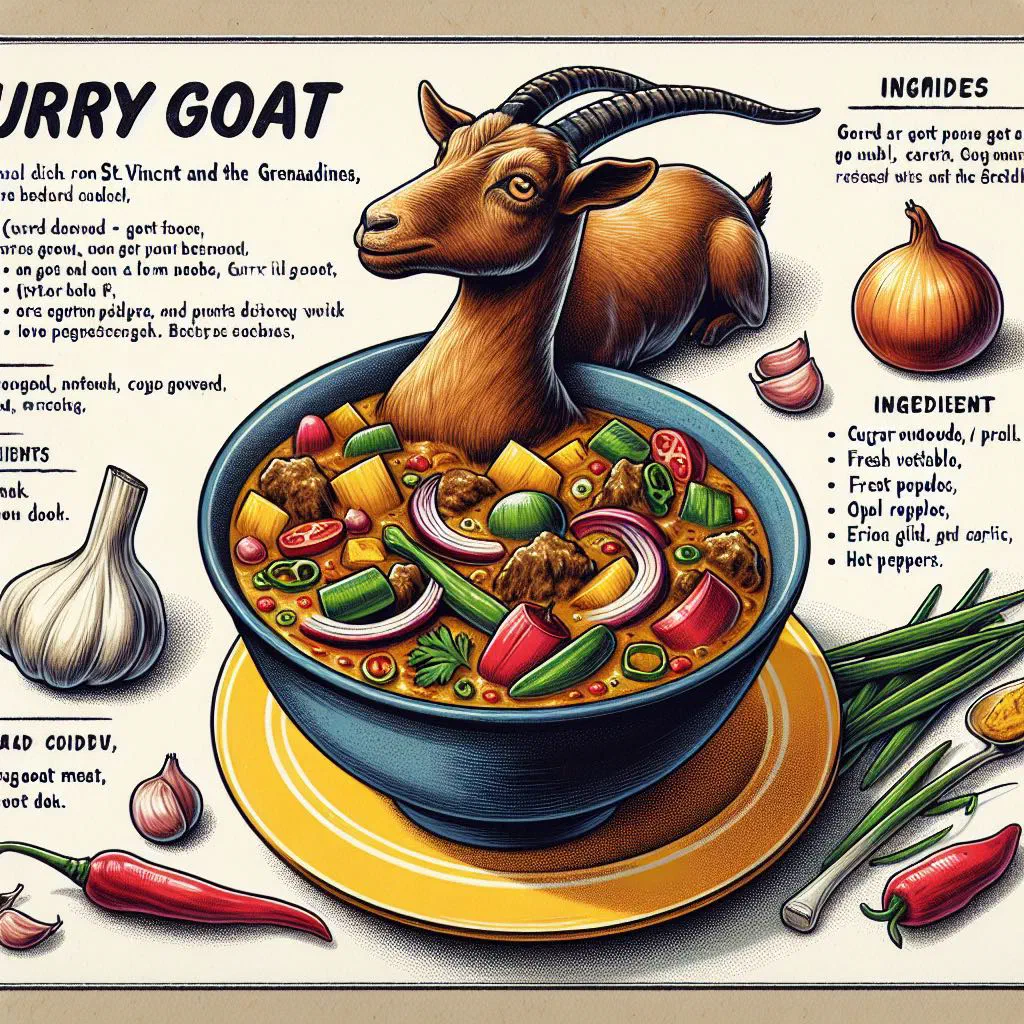 Caribbean curry goat in a bowl with rice and fresh herbs