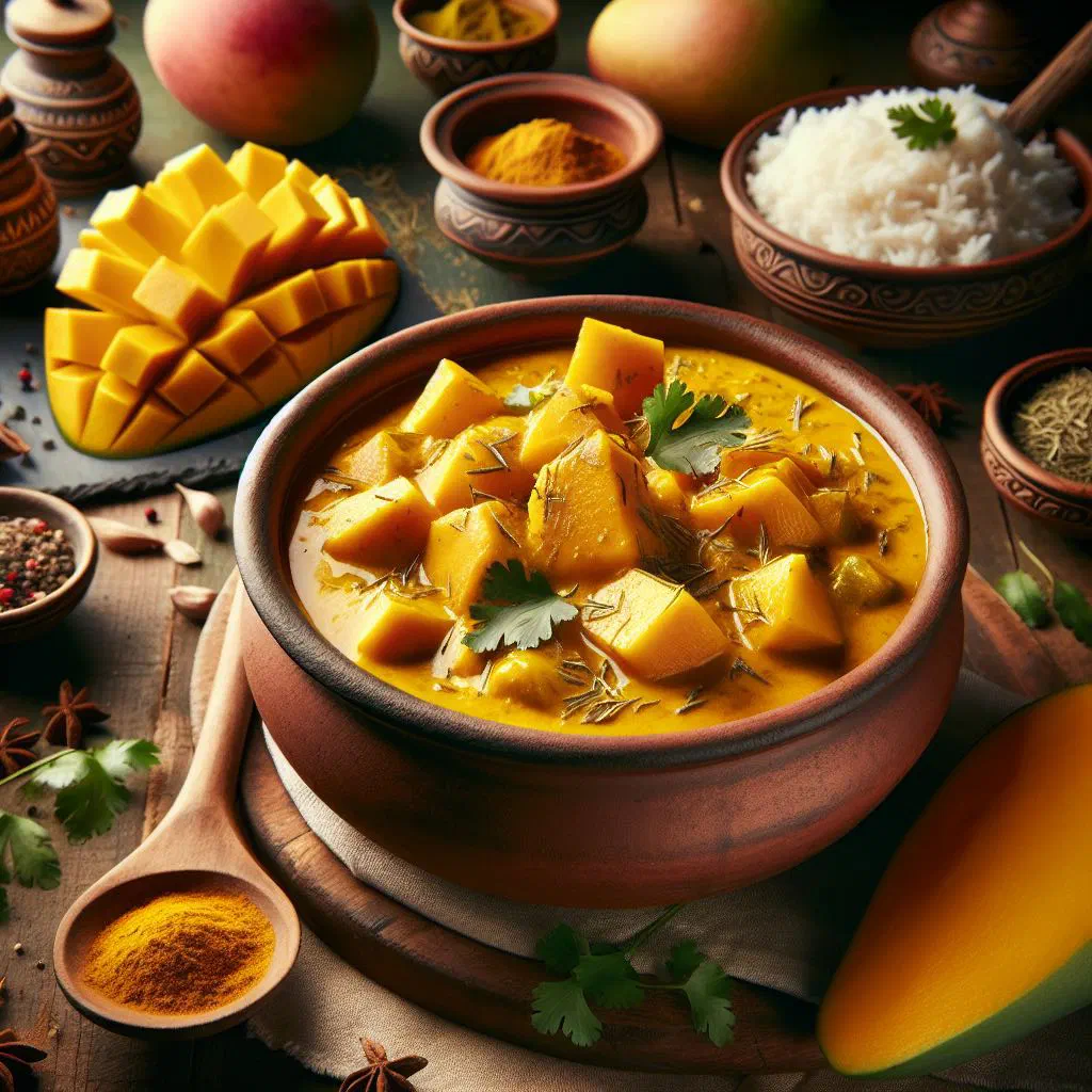 Creamy mango curry with coconut sauce and fresh coriander