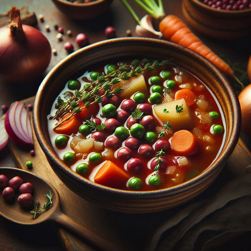 Bowl of Caribbean red peas soup with beans, carrot and fresh parsley