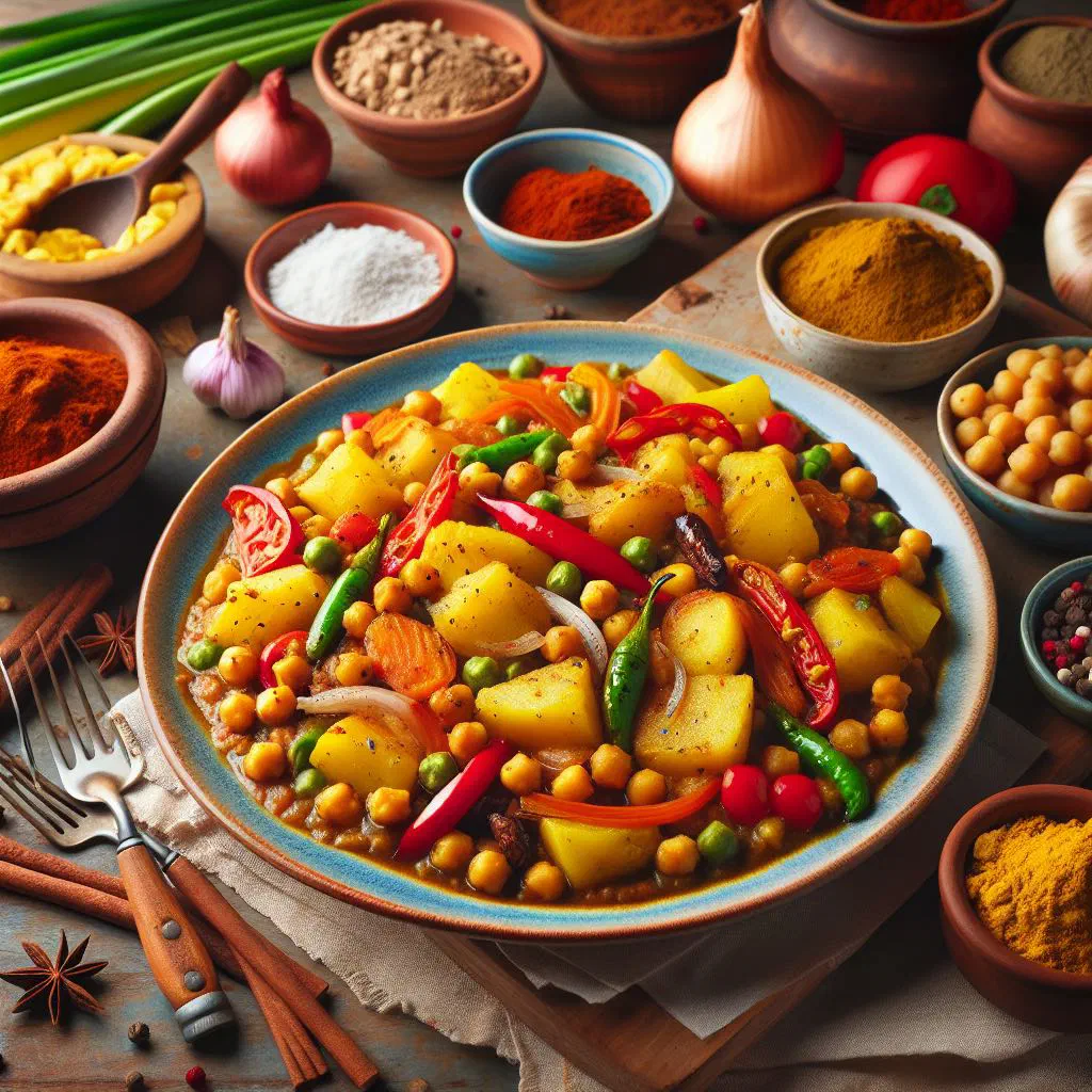 Folded Caribbean roti filled with curried meat and vegetables