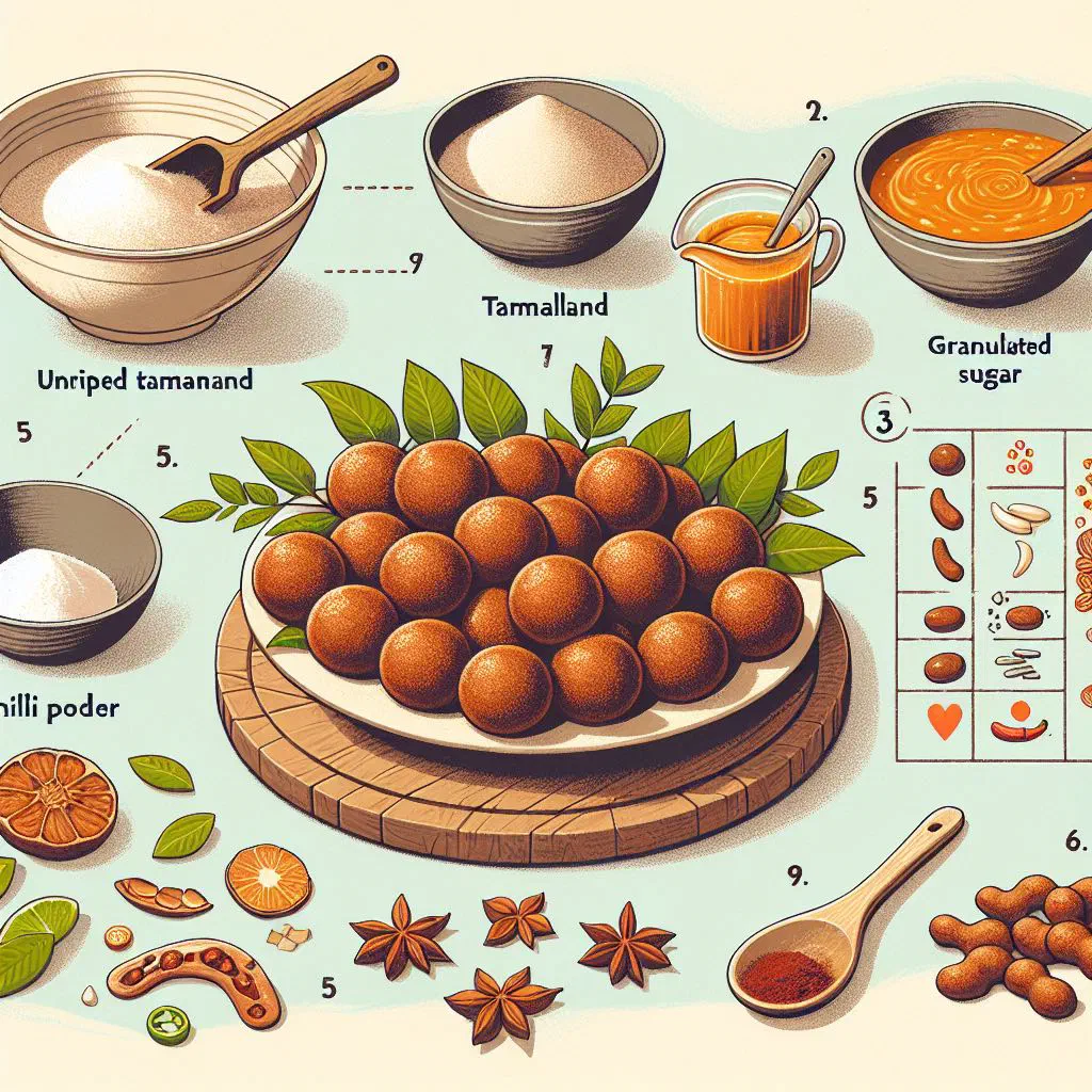 Sugar-rolled tamarind balls arranged on a plate