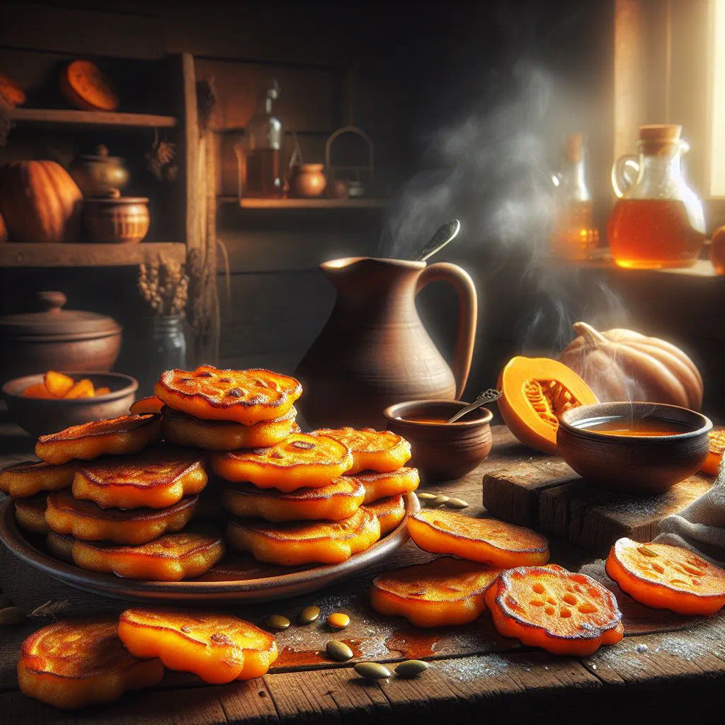Golden crispy pumpkin fritters served on a plate