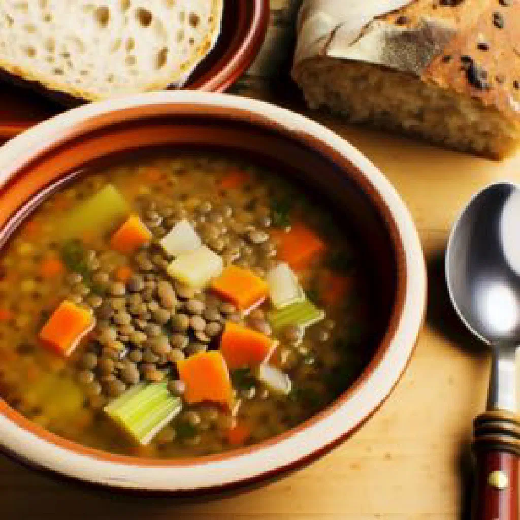 Bowl of Sudanese shorbat adas lentil soup garnished with fresh coriander