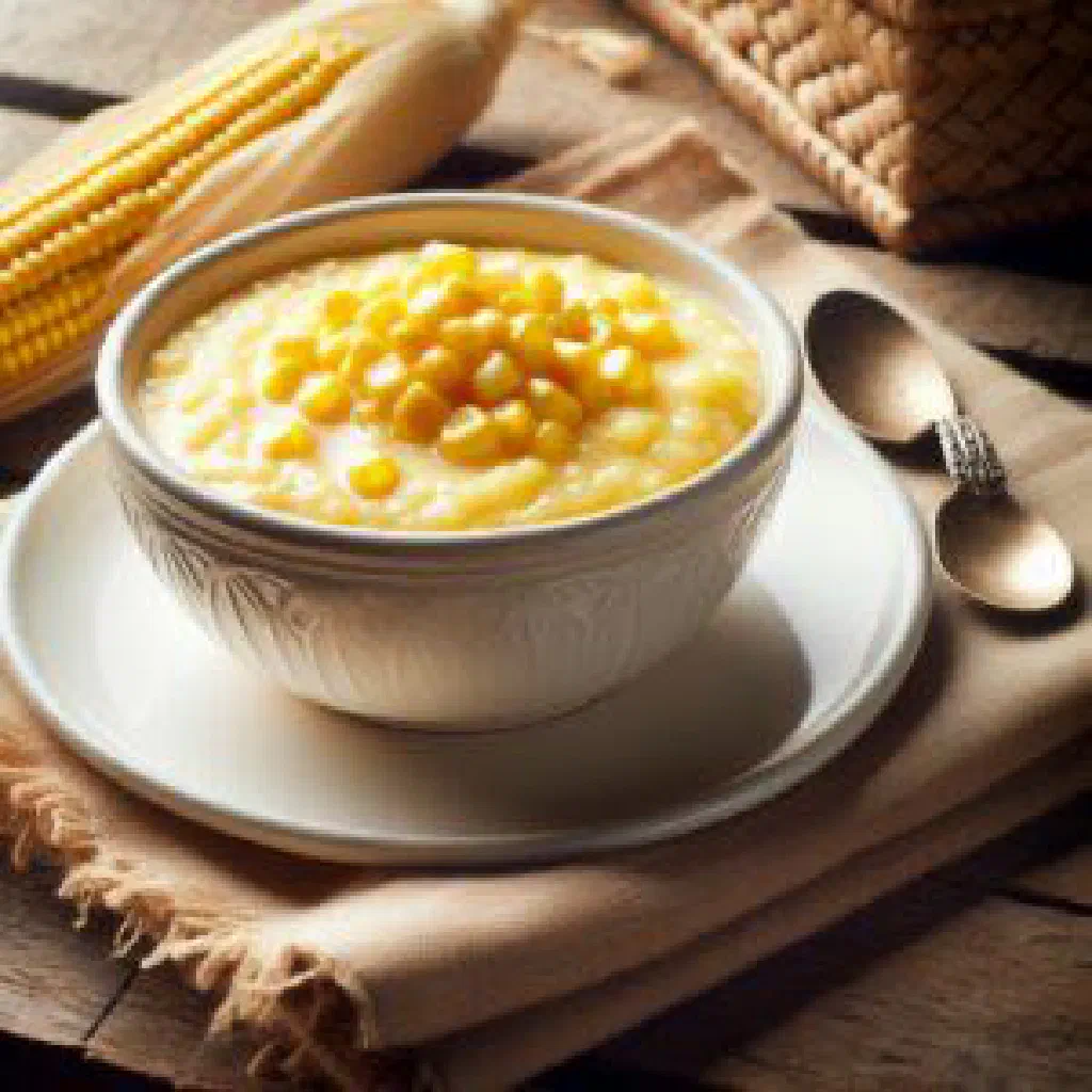 Creamy Sudanese corn pudding served in a bowl with a dusting of cinnamon