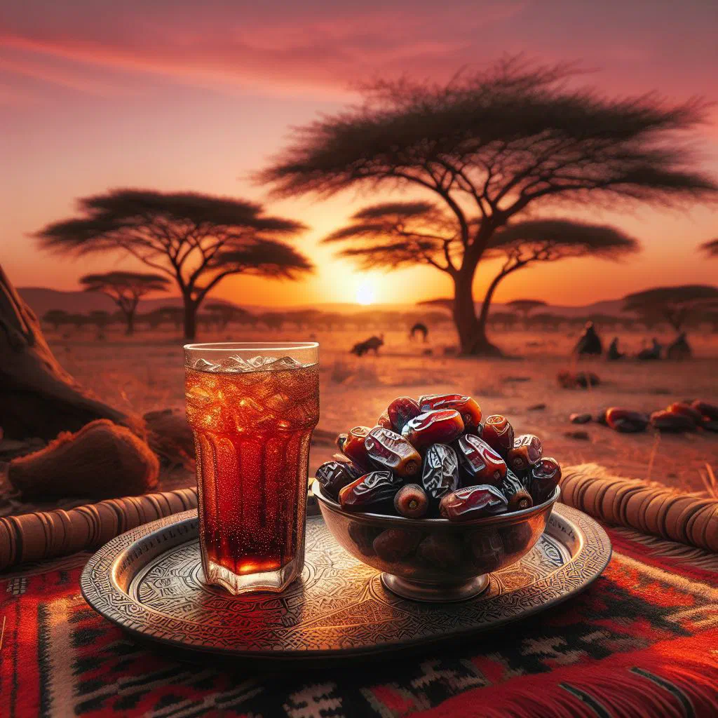A chilled glass of Sudanese date drink garnished with mint
