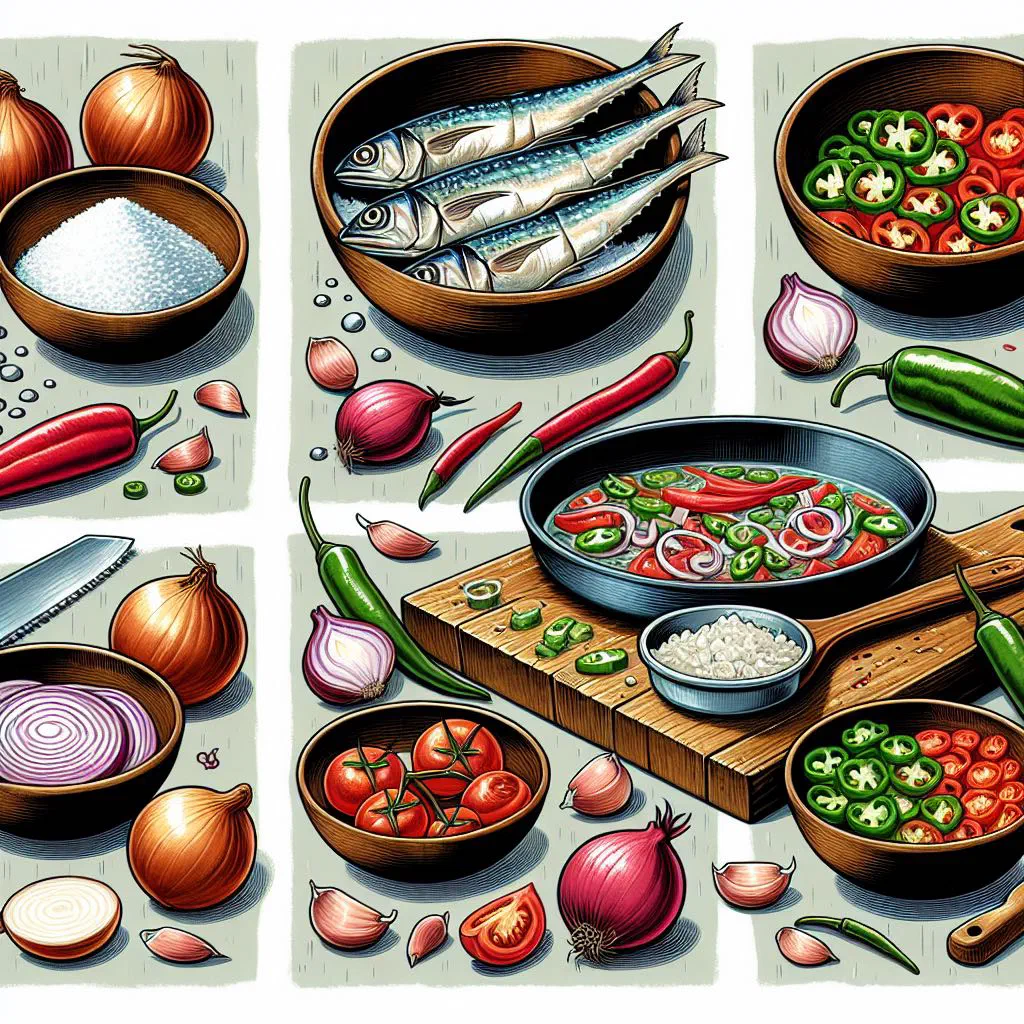 Bakkeljauw of flaked salted cod with onions, tomatoes and chillies