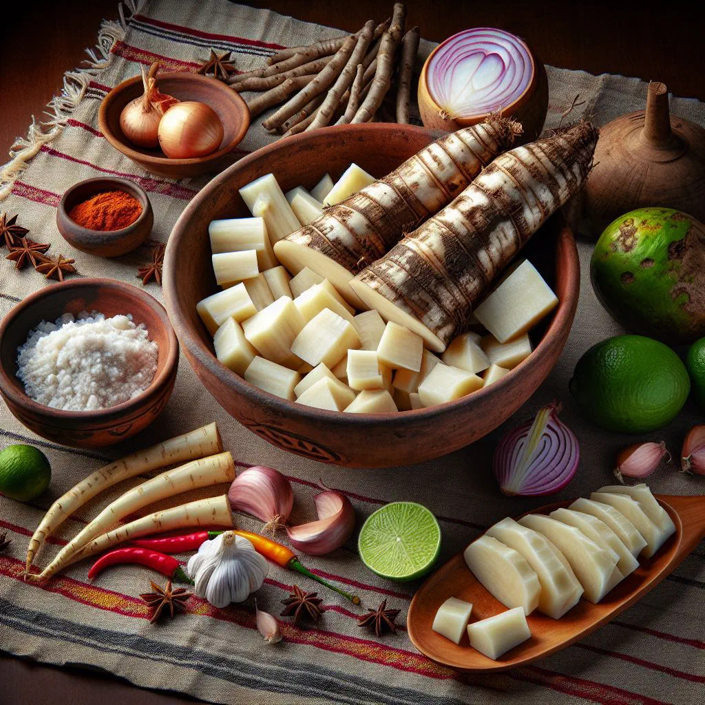 Golden baked cassava pieces with fresh herbs and lime
