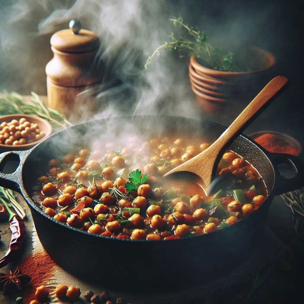 Surinamese chickpea stew with peppers, carrots and fresh coriander