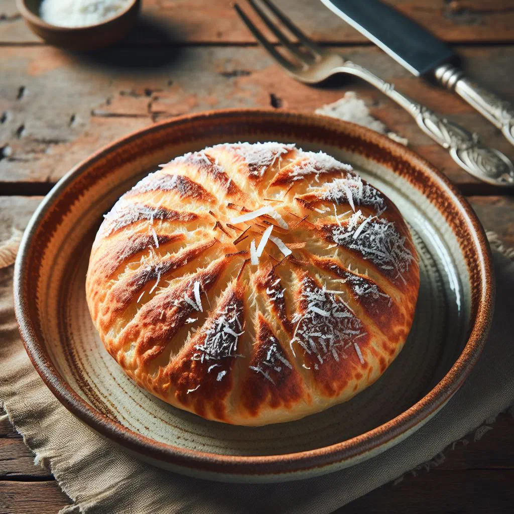 Freshly baked coconut roti flatbreads stacked on a plate