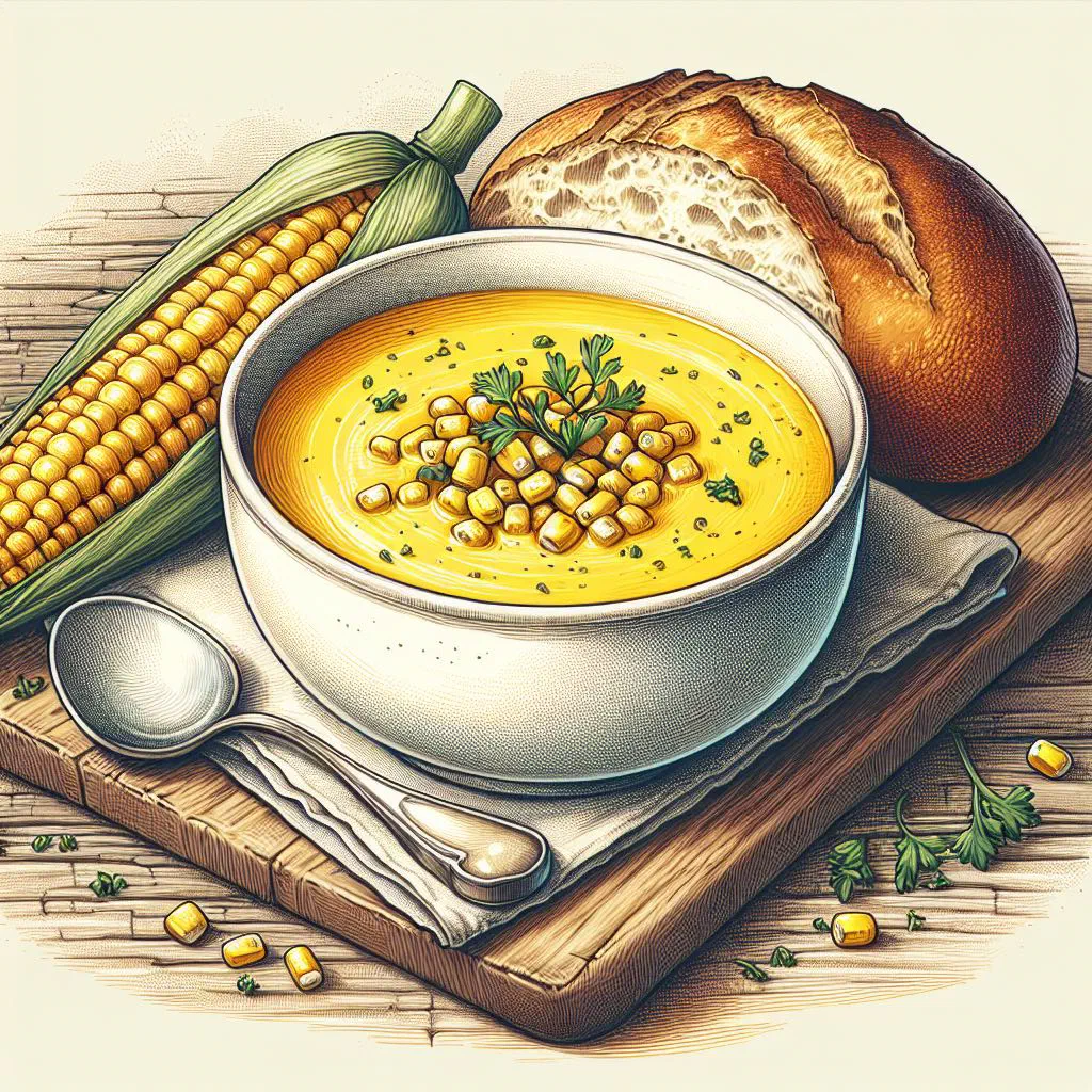 Bowl of Surinamese corn soup garnished with fresh herbs
