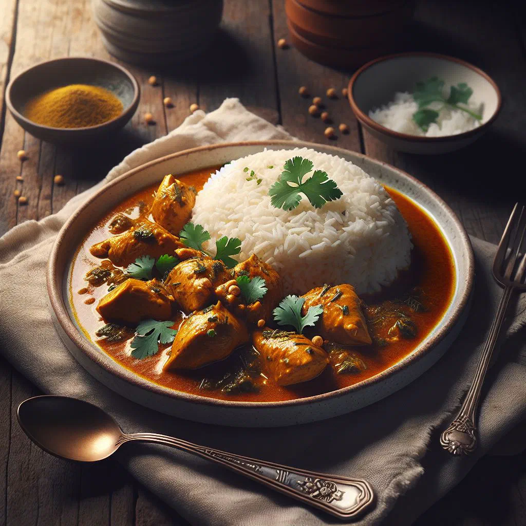 Curry ketjap kip with chicken pieces, peppers and fresh coriander
