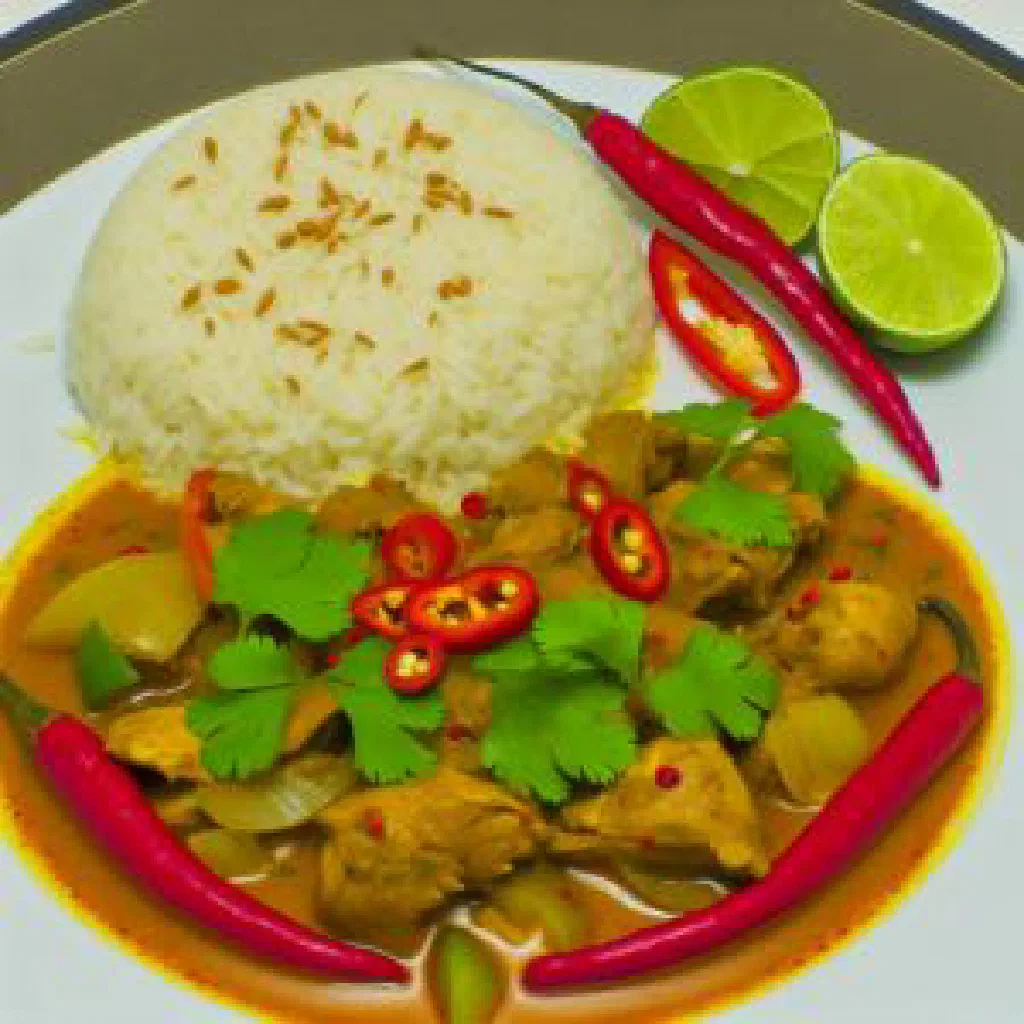 Surinamese Madras chicken in a creamy coconut curry sauce with fresh coriander