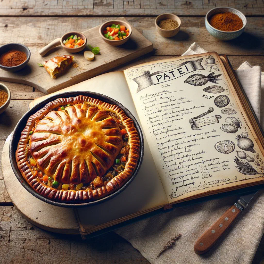 Golden baked Surinamese pastei filled with spiced minced meat and vegetables