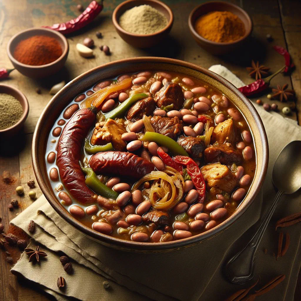 Bowl of Surinamese brown beans stewed with onions, garlic and spices