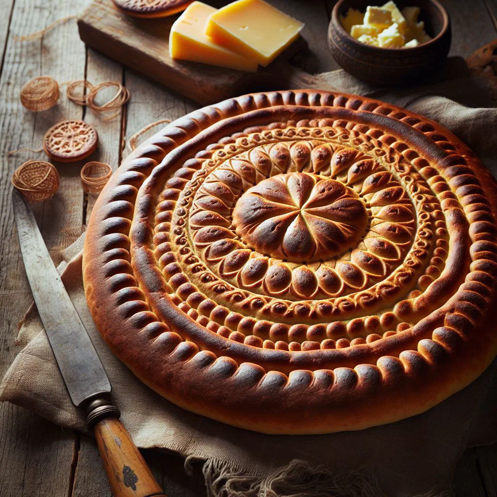 Round Swedish Hönökaka flatbread with a soft, golden crumb