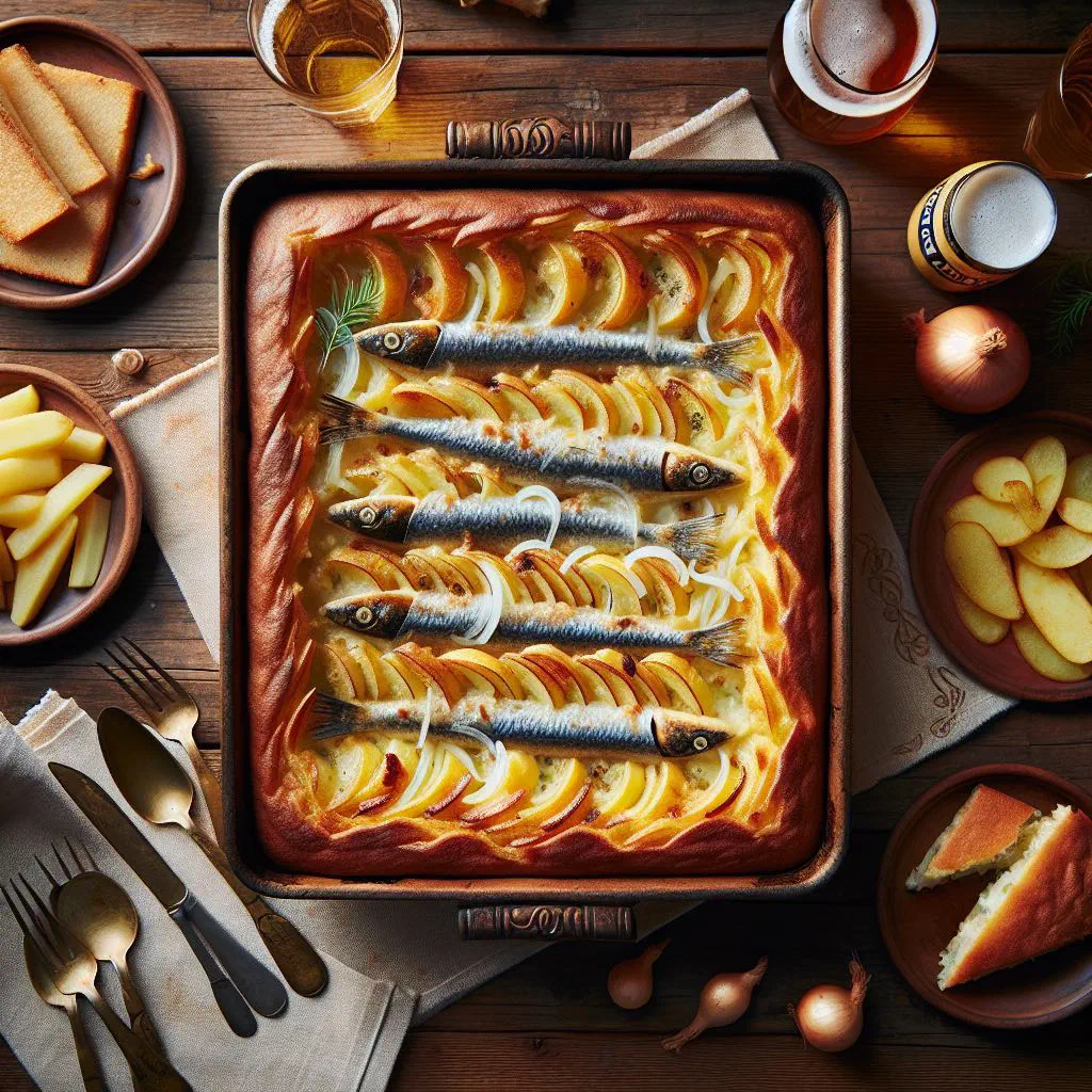 Golden Janssons Frestelse potato and anchovy bake fresh from the oven