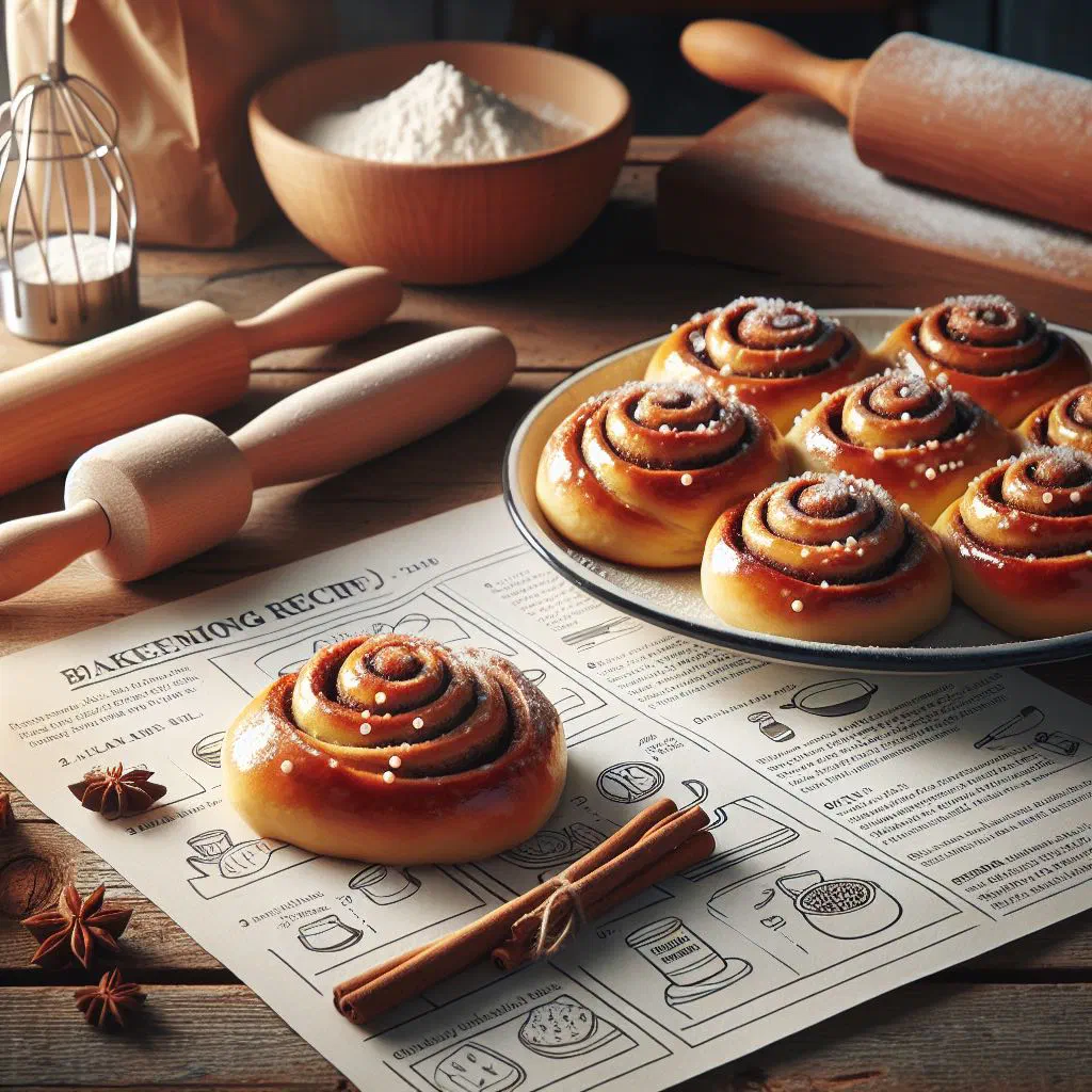 Freshly baked Swedish kanelbullar cinnamon buns dusted with pearl sugar