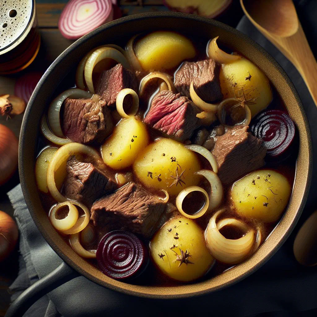Sjömansbiff beef and potato casserole in a rustic dish