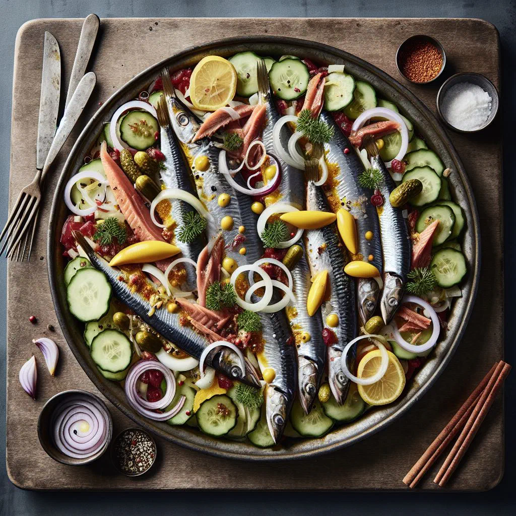 Golden breaded Baltic herring fillets with lemon and dill