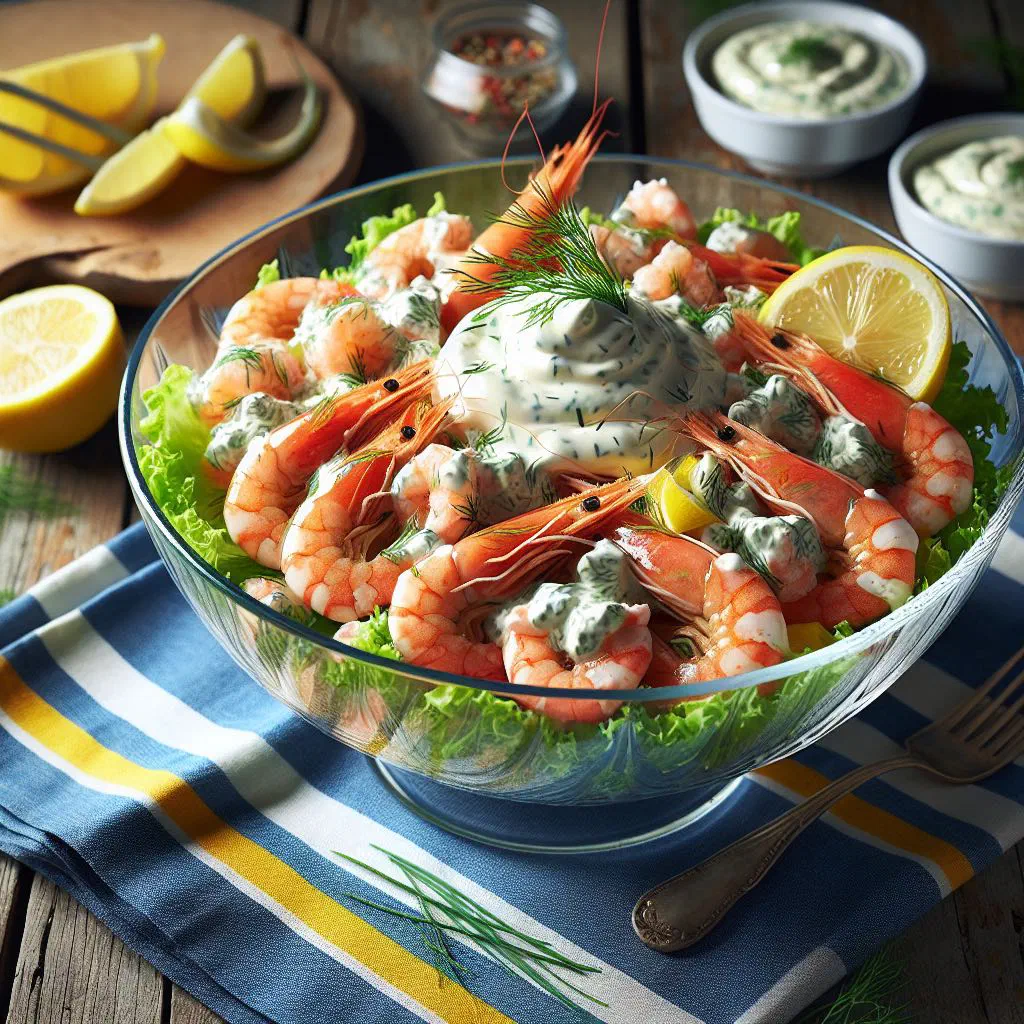 West coast seafood salad with prawns, fish and crisp vegetables
