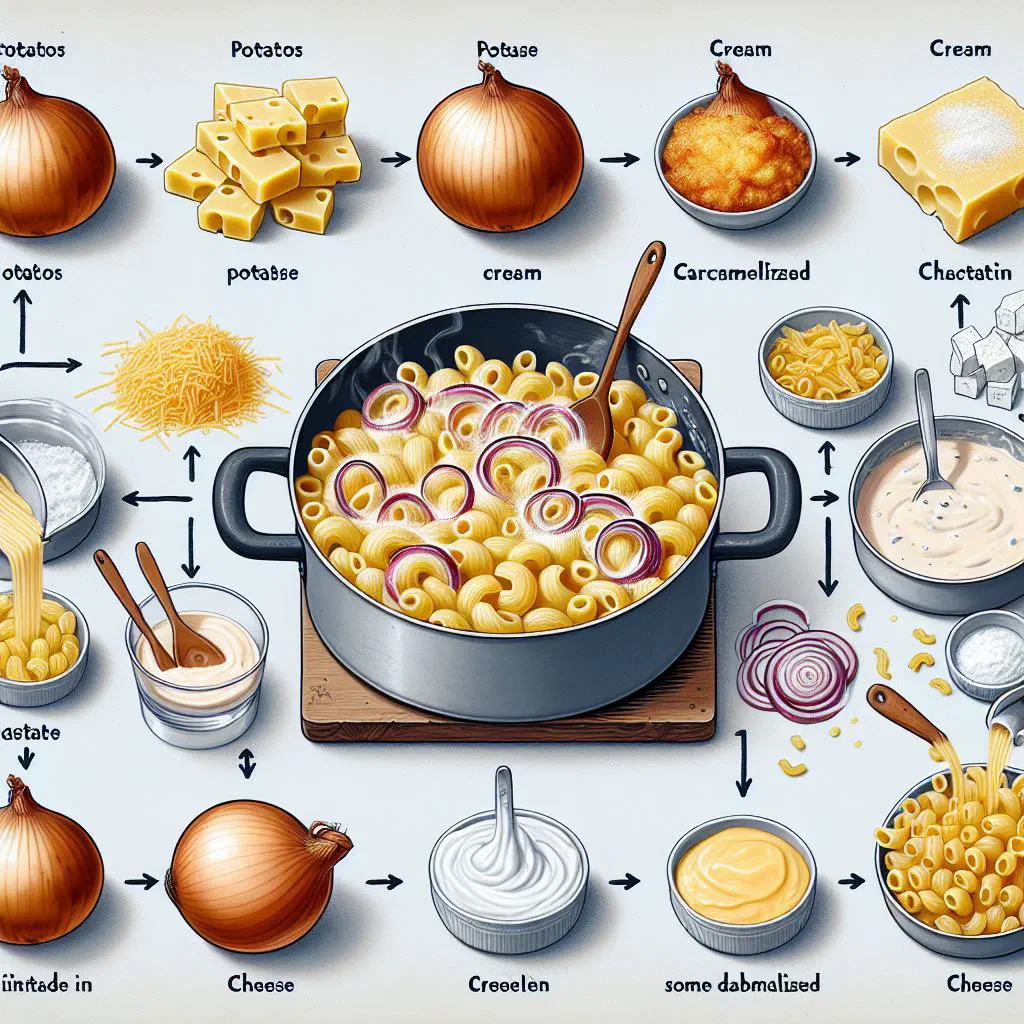 Creamy Älplermagronen with pasta, potatoes, melted cheese and crispy onions