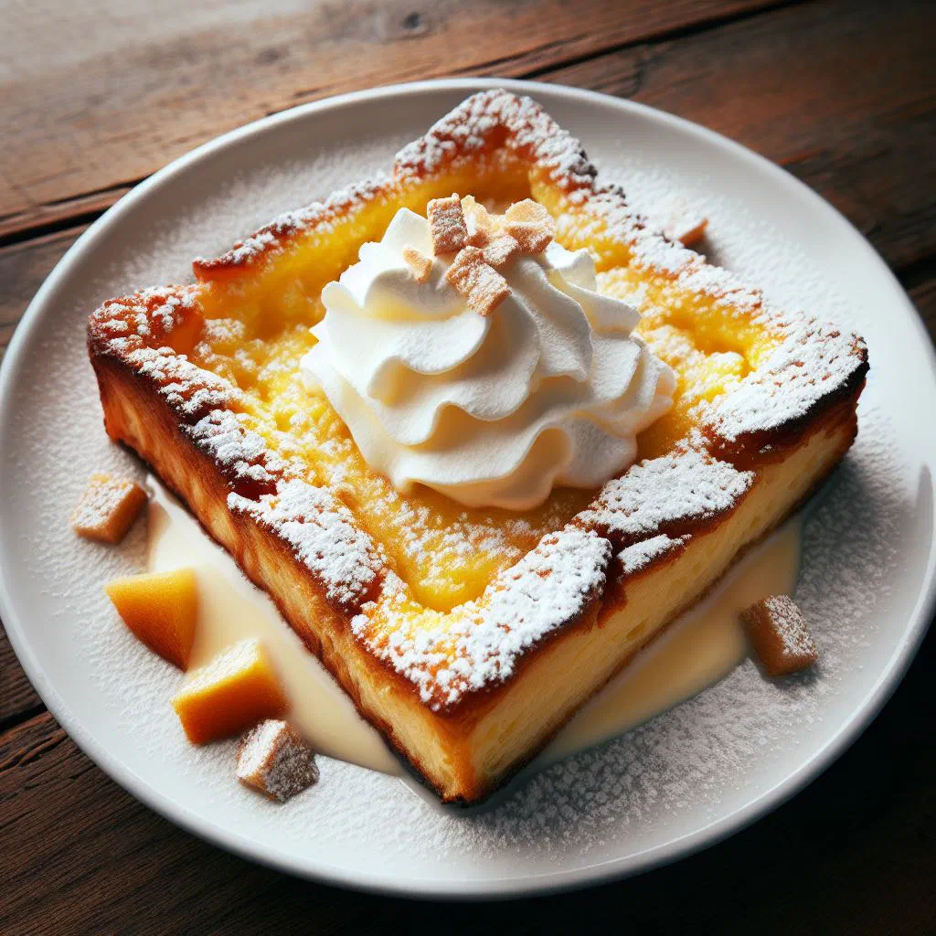 Golden pan-fried Fotzelschnitten dusted with icing sugar