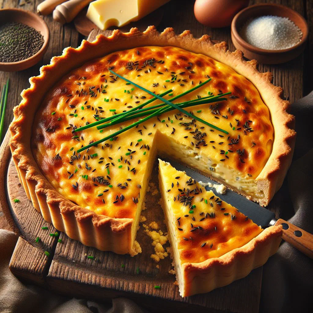 Golden-baked Nidwaldner cheese tart with a creamy cheese filling