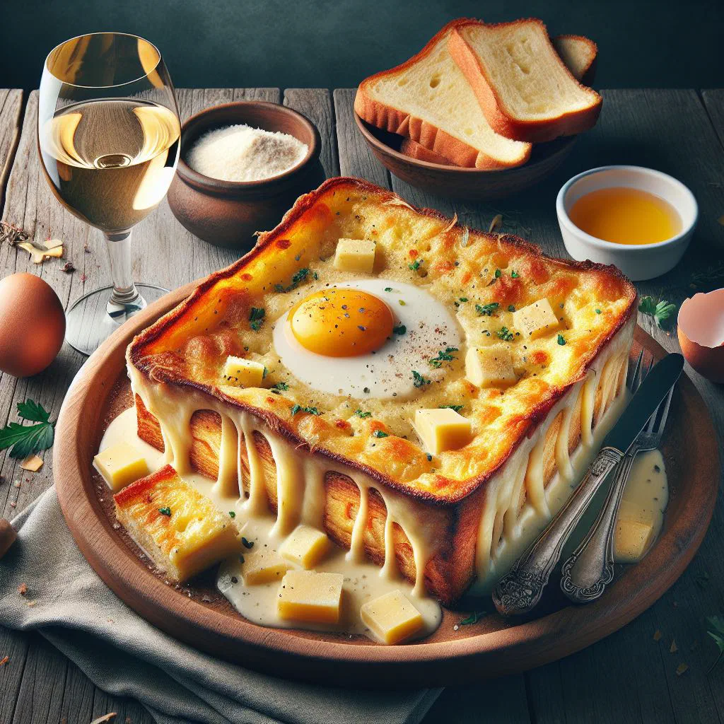 Golden baked Obwaldner Chässchnitte with melted cheese on rustic bread