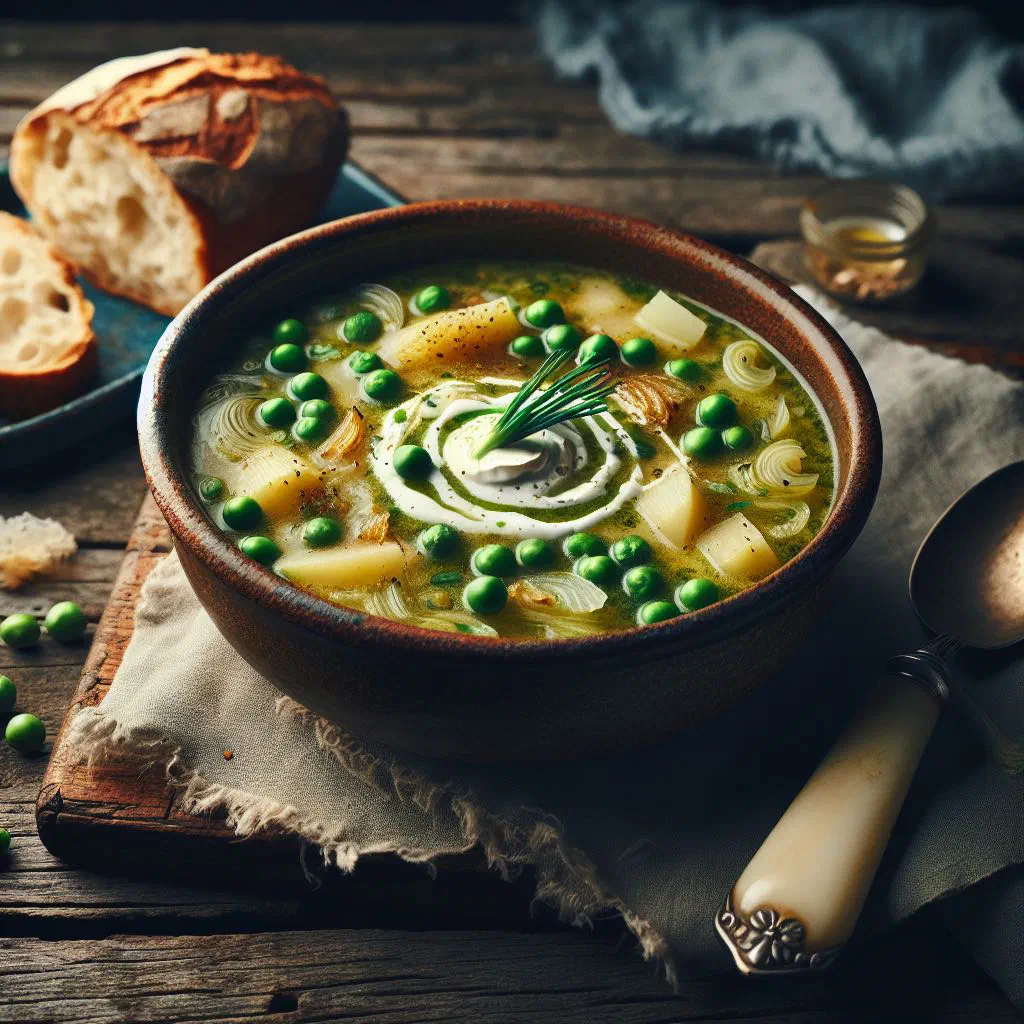 Bowl of Solothurn wine soup topped with golden cheese croutons
