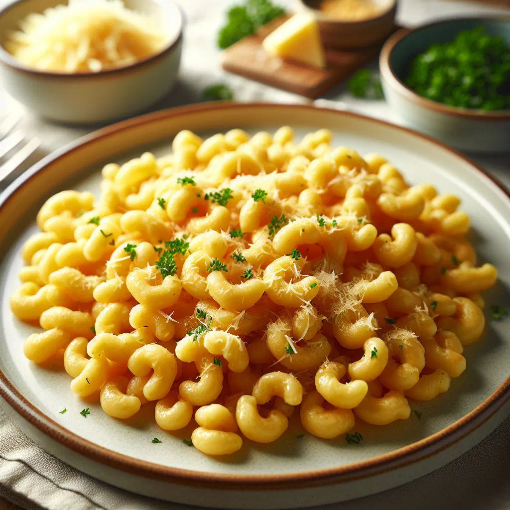 A bowl of soft golden Swiss spätzli tossed in butter
