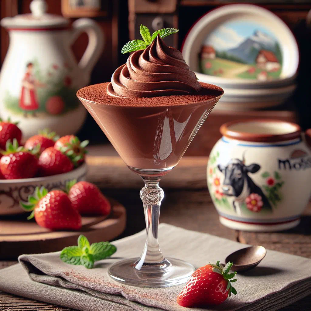 Swiss-style chocolate mousse served in a glass with berries