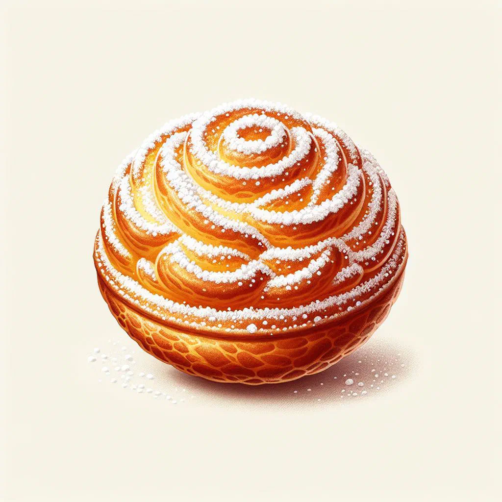 Golden half-moon Zigerkrapfen dusted with spiced sugar on a plate