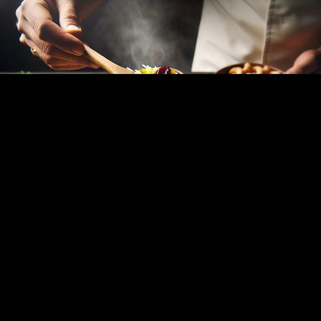 Fragrant Syrian biryani with spiced chicken and basmati rice garnished with fresh herbs