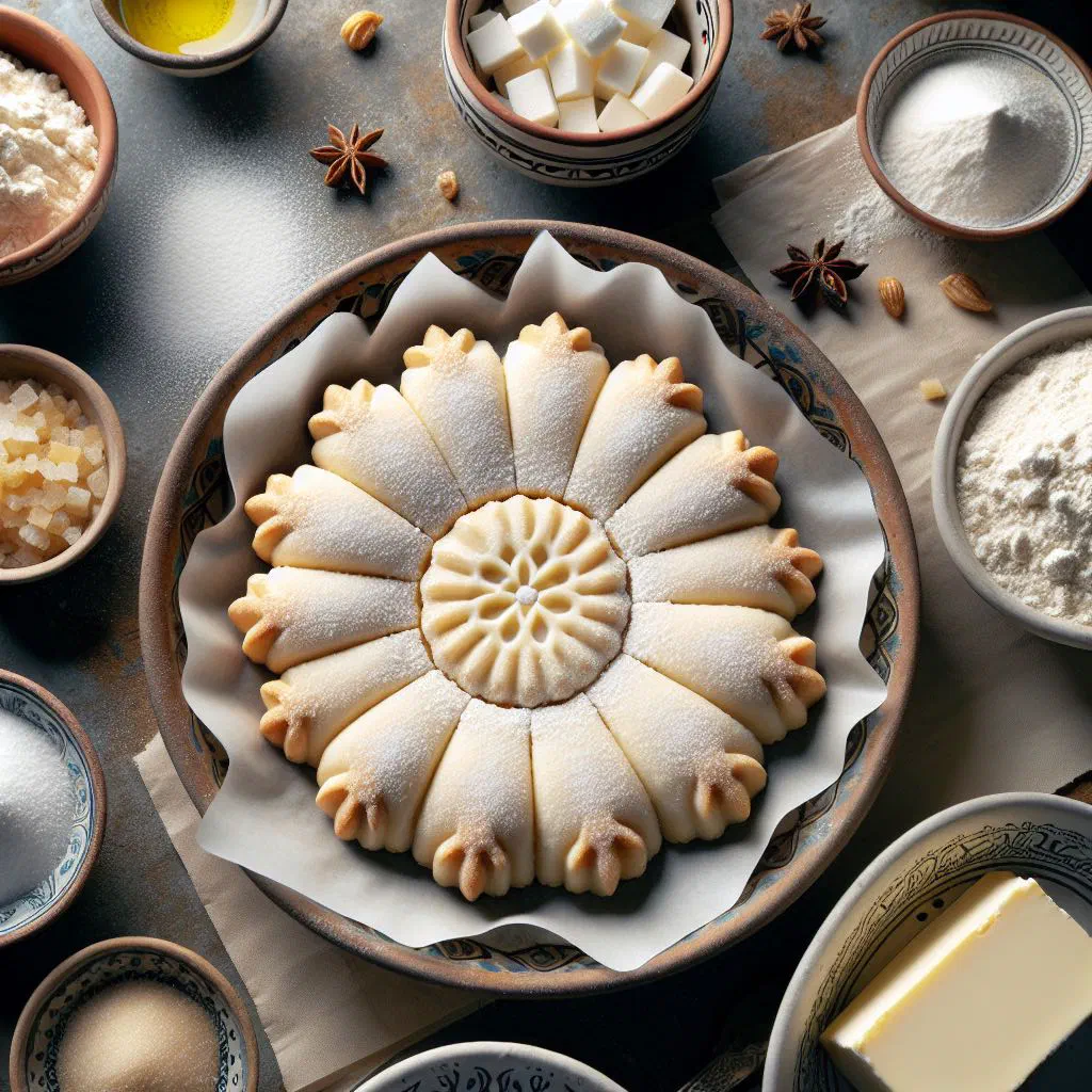 Delicate ghraybeh shortbread biscuits topped with whole almonds