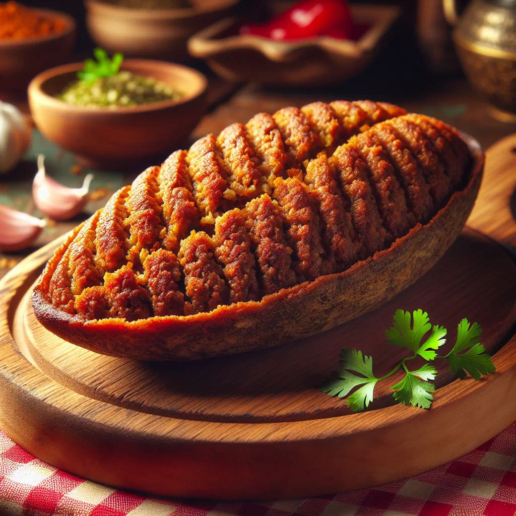 Golden fried kibbeh croquettes with a bulgur shell and spiced meat filling
